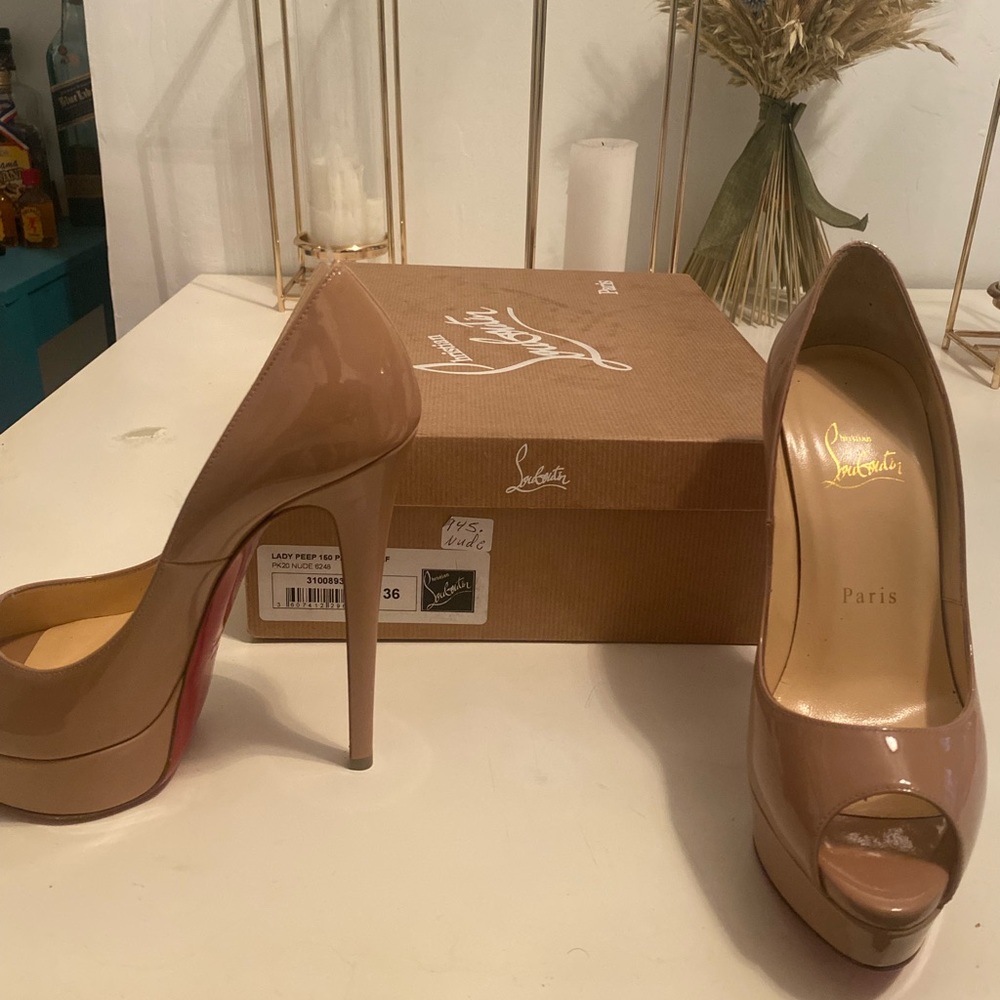 Christian Louboutin Nude Patent Peep Pumps